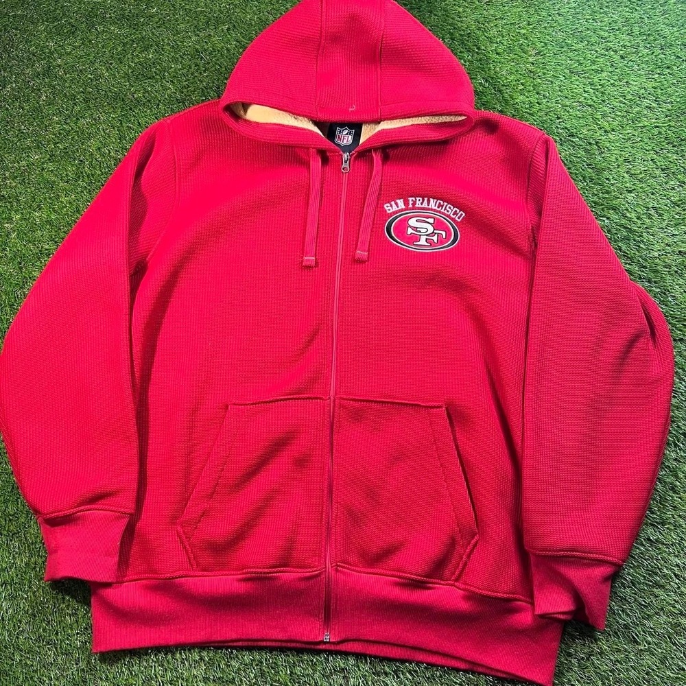 San Francisco 49ers NFL XXXL Red Full Zip Sherpa Lined Hoodie Sweatshirt Vintage